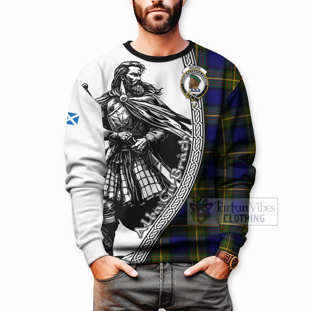 Moore Tartan Clan Crest Sweatshirt with Highlander Warrior Celtic Style - Tartan Vibes Clothing
