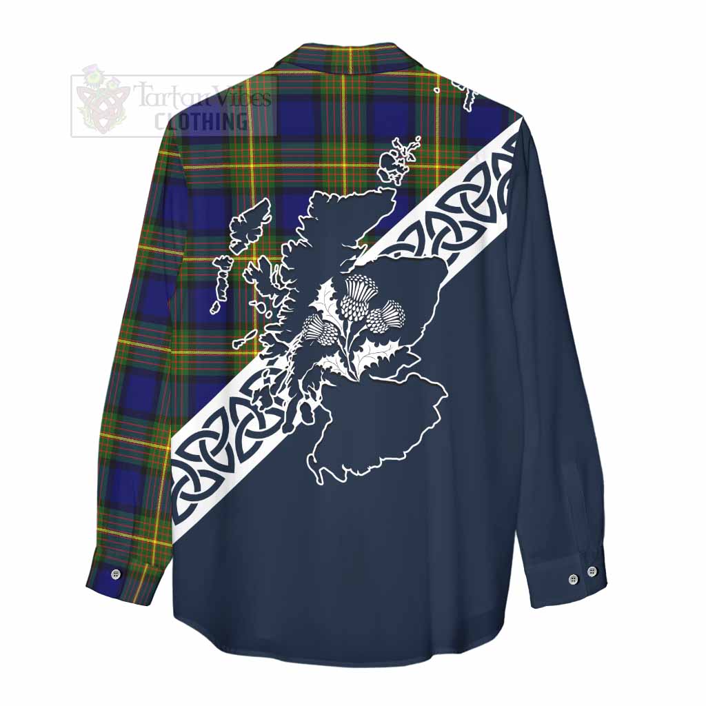 Moore Tartan Women's Casual Shirt Featuring Thistle and Scotland Map - Tartan Vibes Clothing