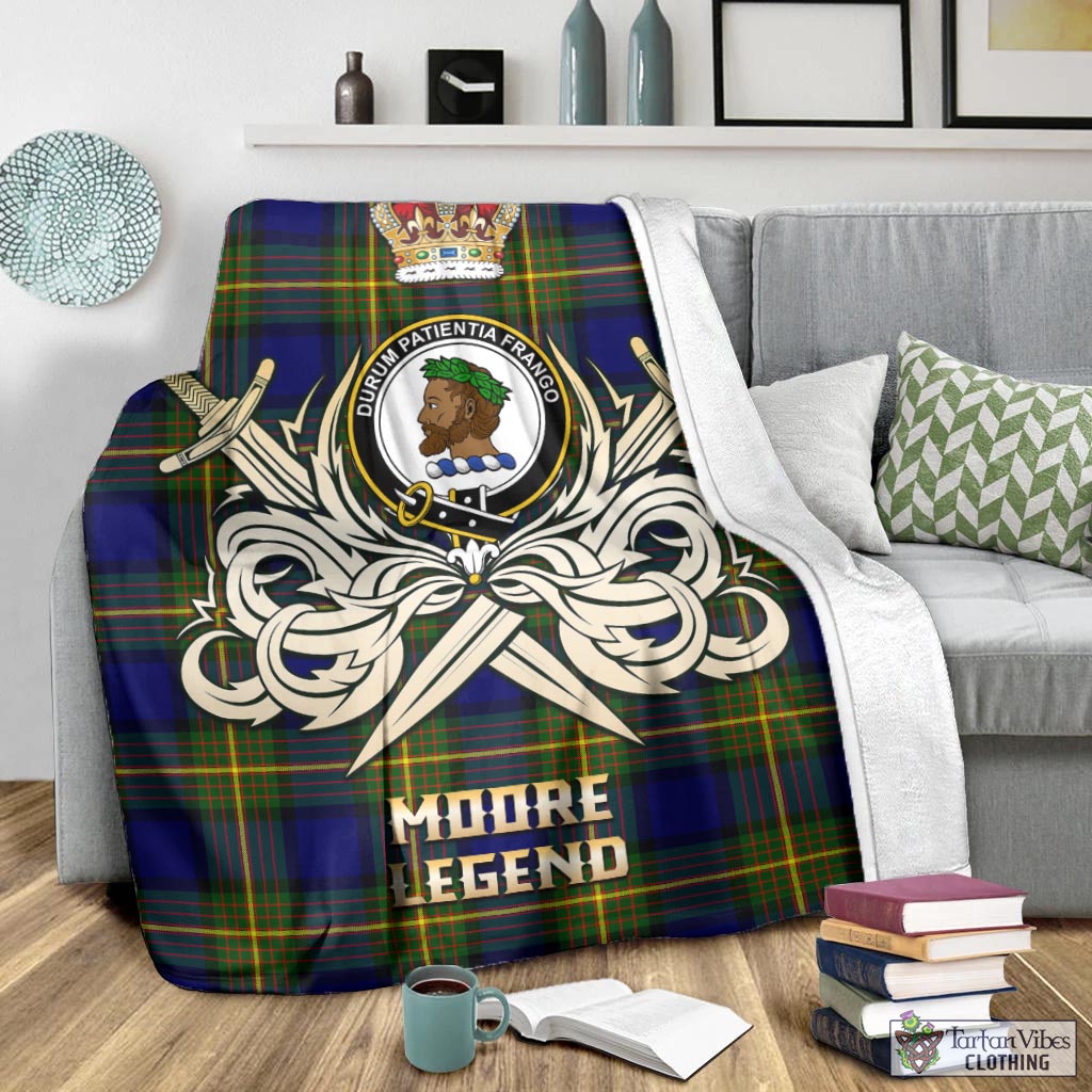 Moore Tartan Blanket with Clan Crest and the Golden Sword of Courageous Legacy - Tartan Vibes Clothing