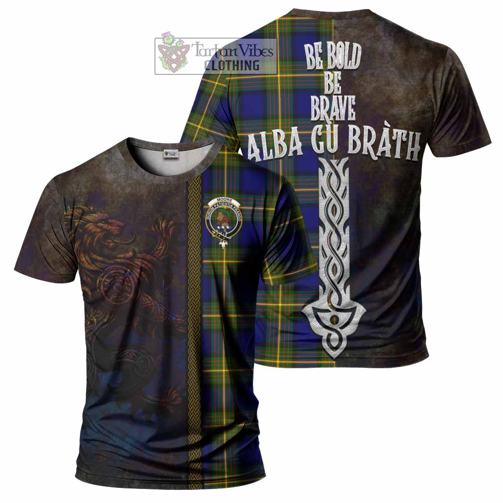 Moore Tartan Family Crest T-Shirt Alba Gu Brath Be Brave Lion Ancient Style - Tartan Vibes Clothing