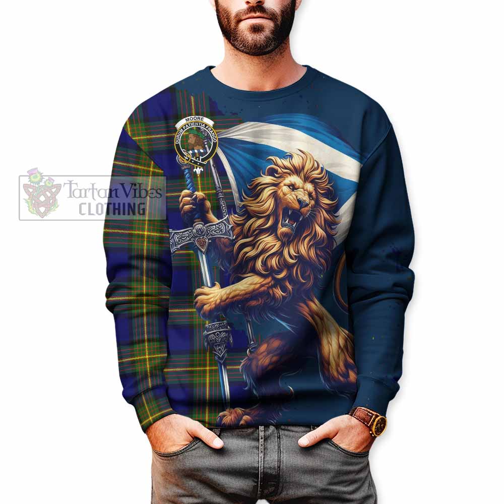 Moore Tartan Family Crest Sweatshirt with Scottish Majestic Lion - Tartan Vibes Clothing