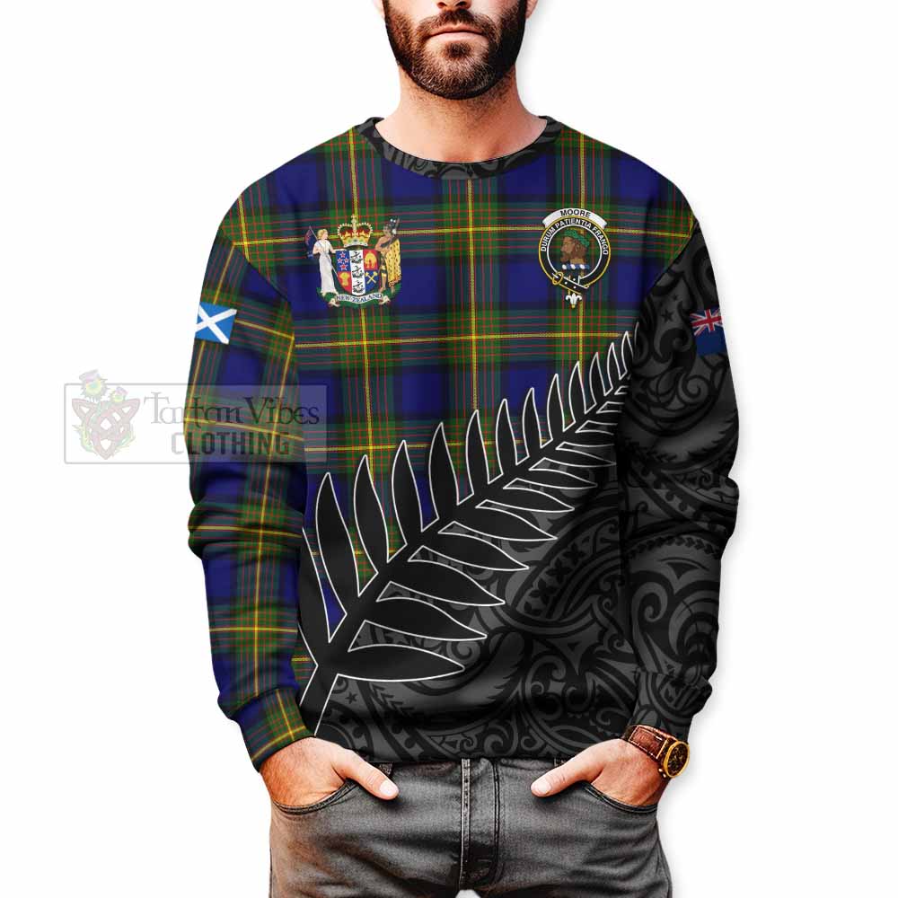Moore Crest Tartan Sweatshirt with New Zealand Silver Fern Half Style - Tartan Vibes Clothing