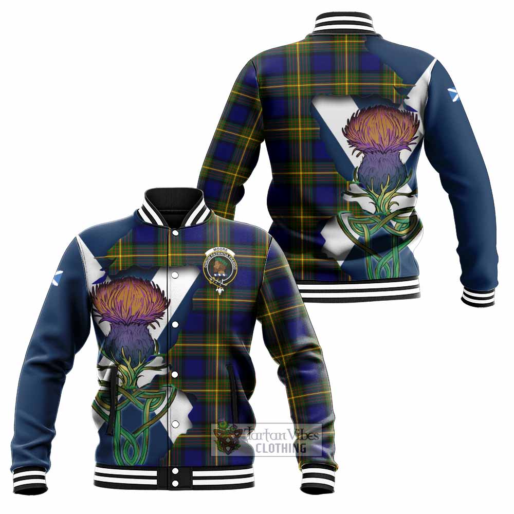 Moore Tartan Family Crest Baseball Jacket Scottish Thistle Celtic Inspired - Tartan Vibes Clothing