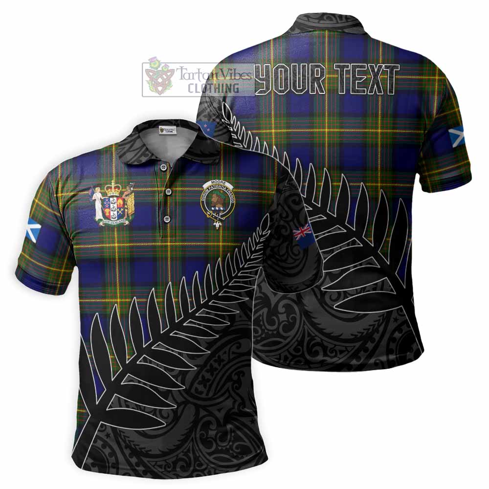 Moore Crest Tartan Polo Shirt with New Zealand Silver Fern Half Style - Tartan Vibes Clothing