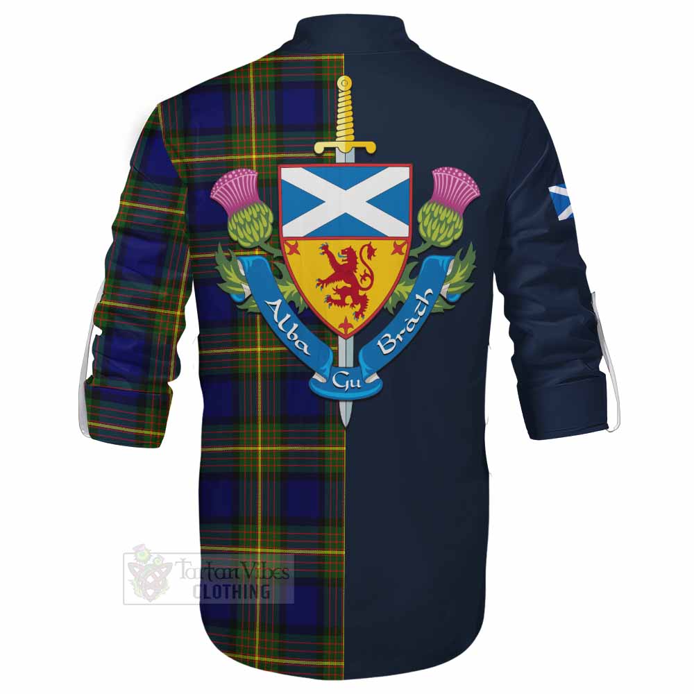 Moore Tartan Ghillie Kilt Shirt Alba with Scottish Lion Royal Arm Half Style - Tartan Vibes Clothing