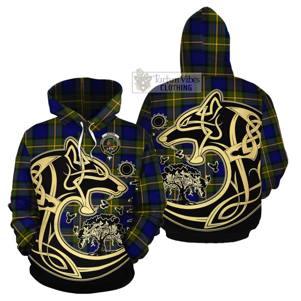 Moore Tartan Cotton Hoodie with Family Crest Celtic Wolf Style Zip Hoodie - Tartan Vibes Clothing