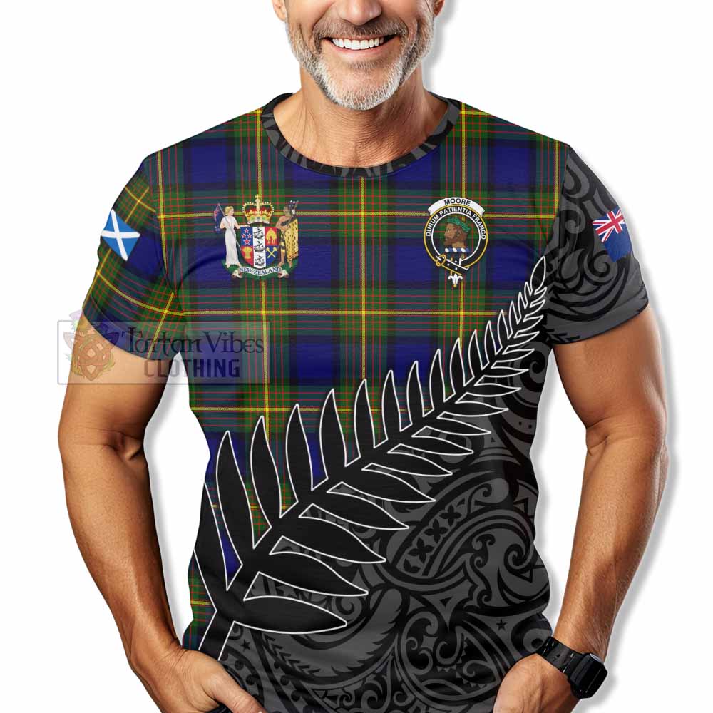 Moore Crest Tartan T-Shirt with New Zealand Silver Fern Half Style - Tartan Vibes Clothing