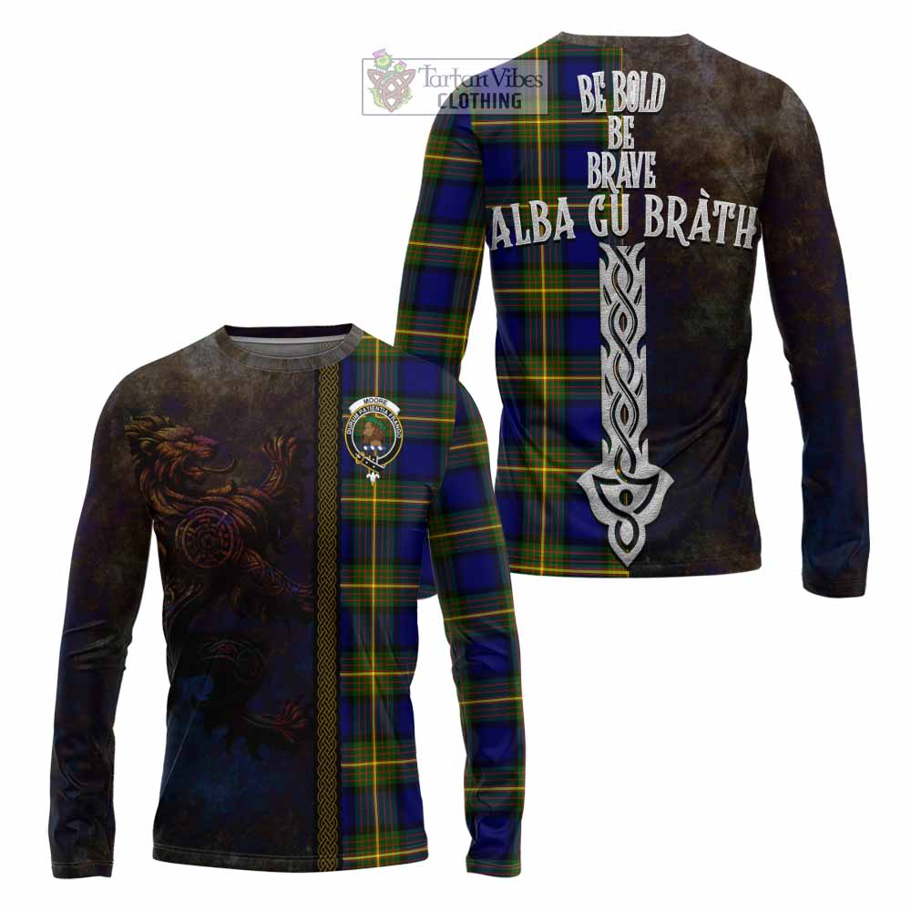 Moore Tartan Family Crest Long Sleeve T-Shirt Alba Gu Brath Be Brave Lion Ancient Style - Tartan Vibes Clothing