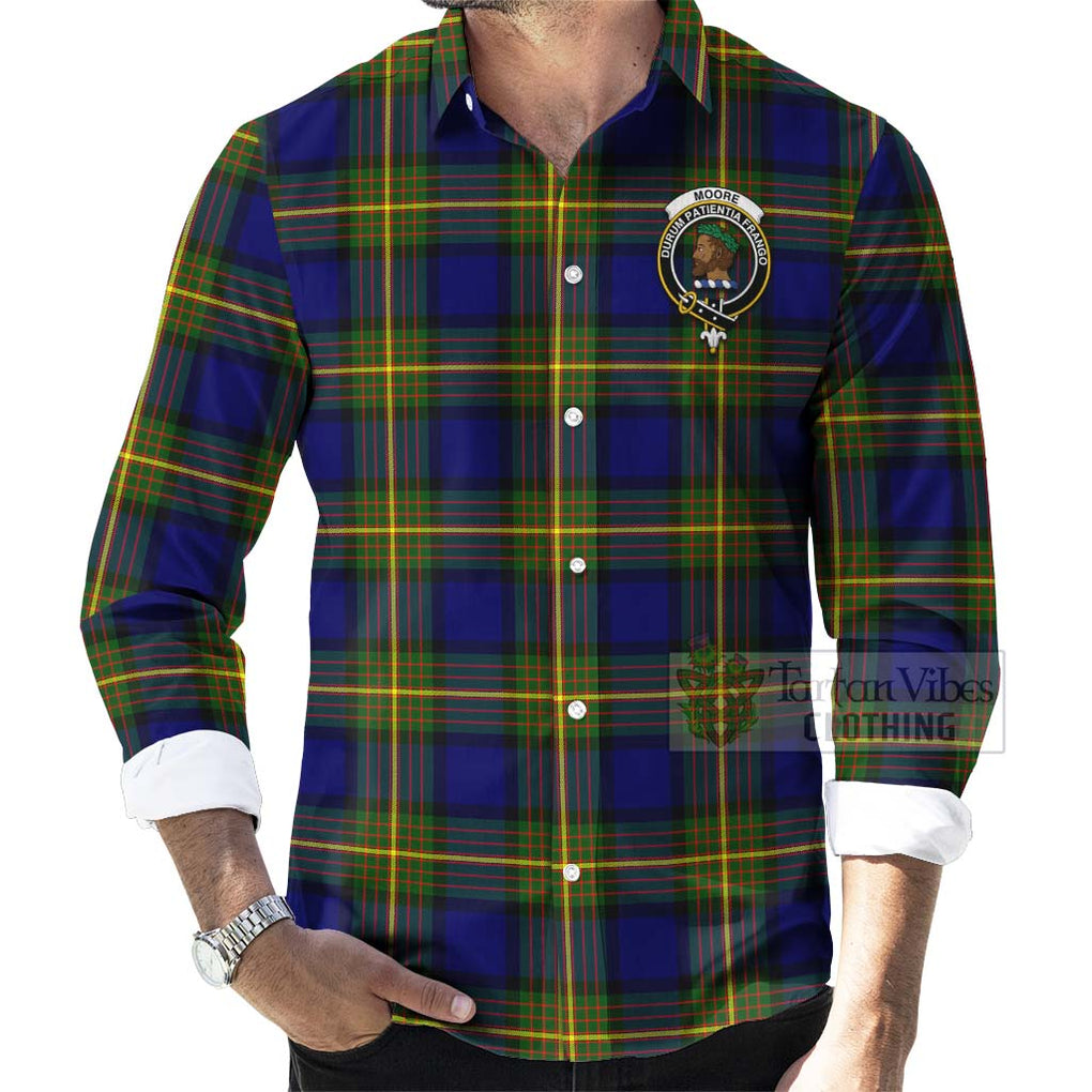 Moore Tartan Long Sleeve Button Shirt with Family Crest Celtic Skull Style - Tartan Vibes Clothing
