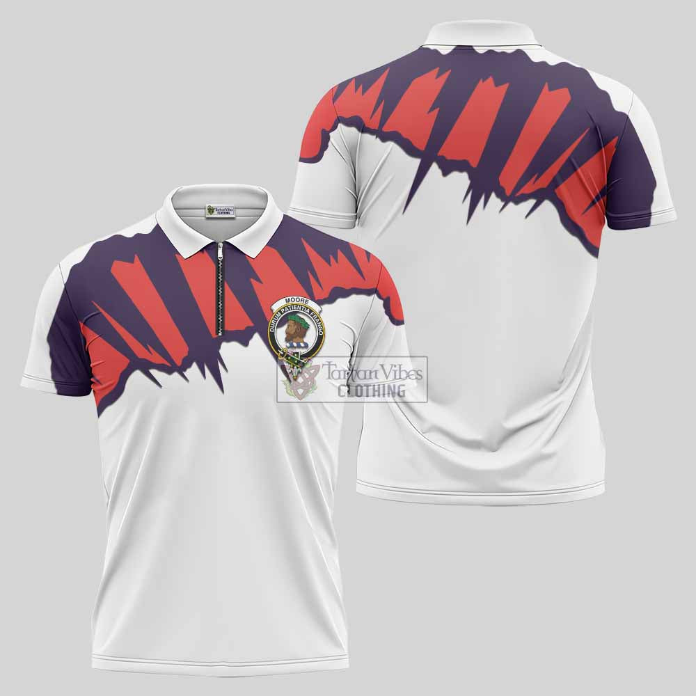 Moore Clan Crest Zipper Polo Shirt with Retro Sport Style - 2D-tartanvibesclothing