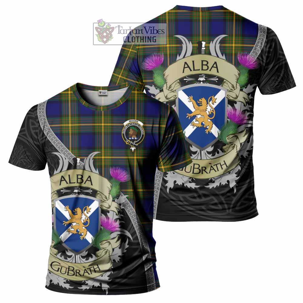 Moore Tartan Family Crest T-Shirt Lion Rampant Royal Thistle Shield Celtic Inspired - Tartan Vibes Clothing