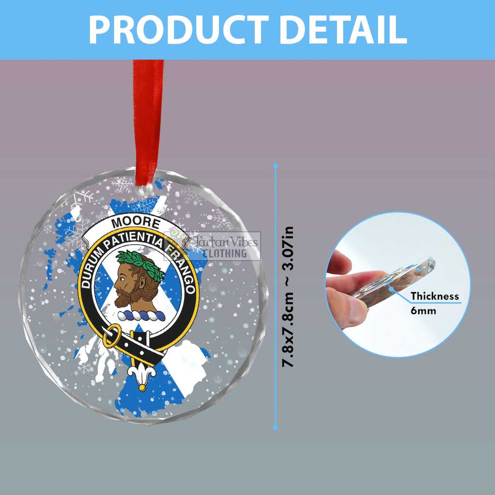 Moore Clan Crest Christmas Glass Ornament with Scotland Map - 2D-tartanvibesclothing