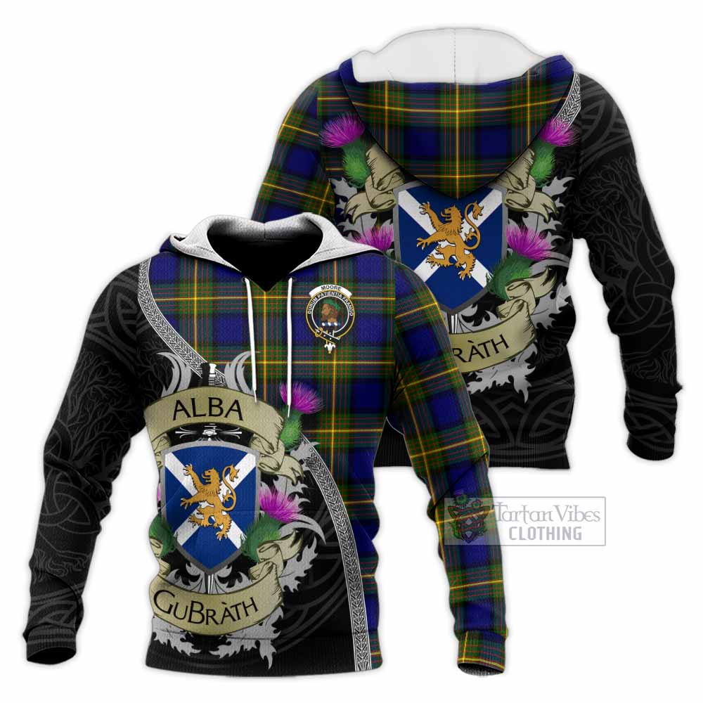 Moore Tartan Family Crest Knitted Hoodie Lion Rampant Royal Thistle Shield Celtic Inspired - Tartan Vibes Clothing