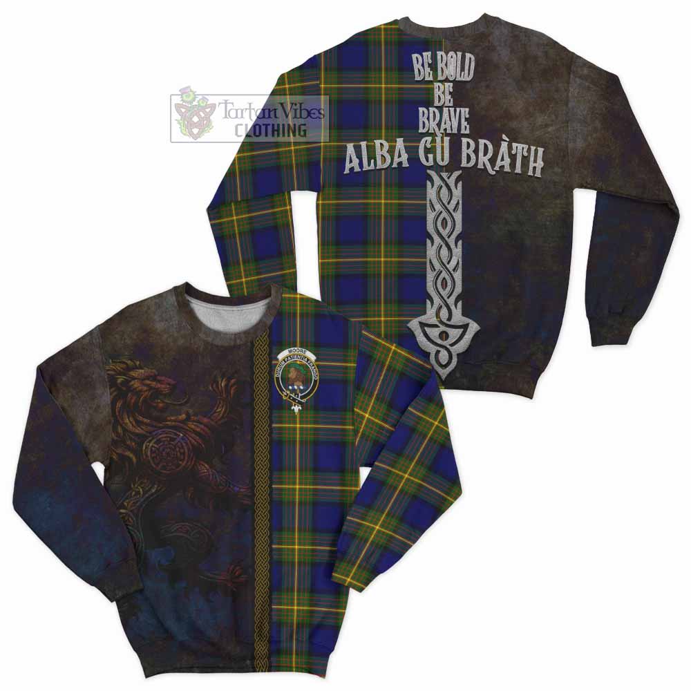 Moore Tartan Family Crest Sweatshirt Alba Gu Brath Be Brave Lion Ancient Style - Tartan Vibes Clothing