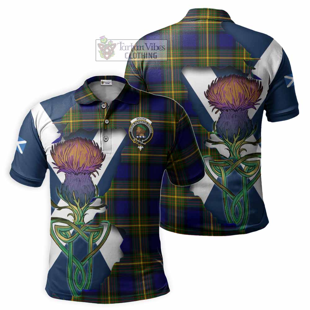 Moore Tartan Family Crest Polo Shirt Scottish Thistle Celtic Inspired - Tartan Vibes Clothing