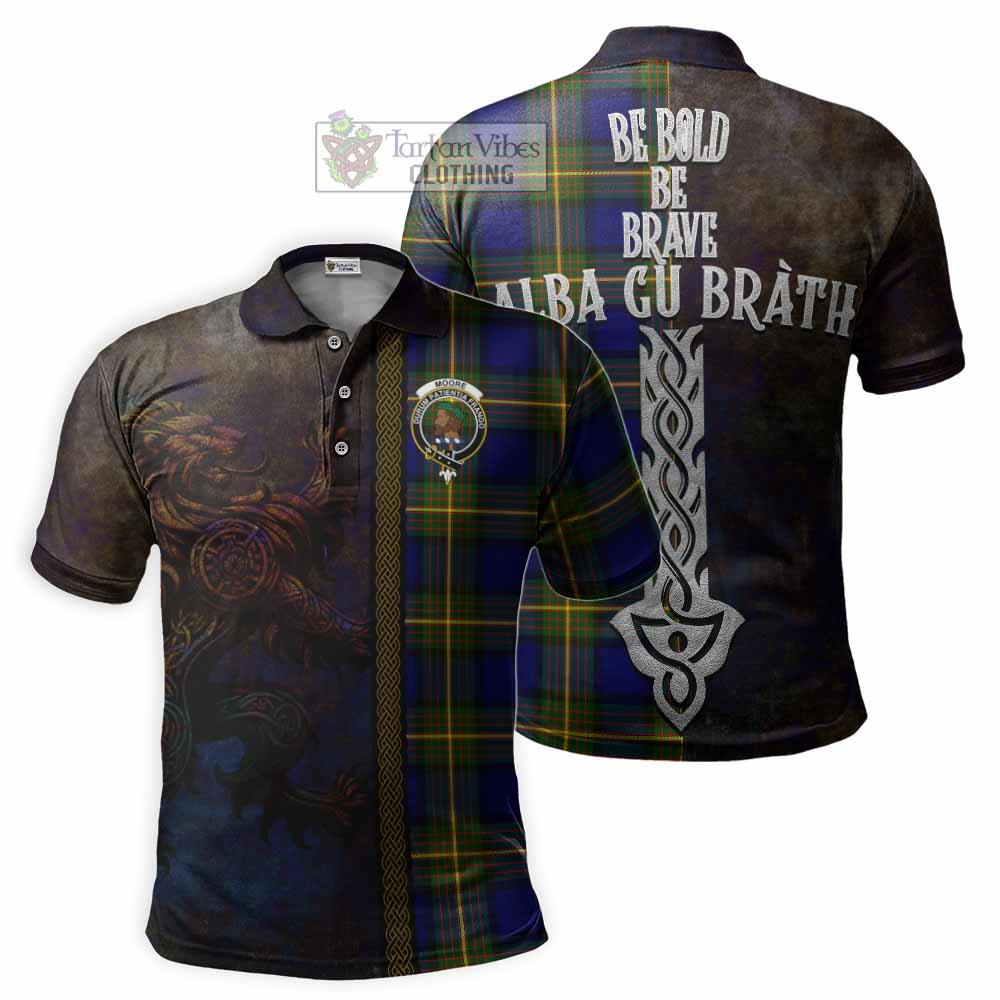 Moore Tartan Family Crest Polo Shirt Alba Gu Brath Be Brave Lion Ancient Style - Tartan Vibes Clothing