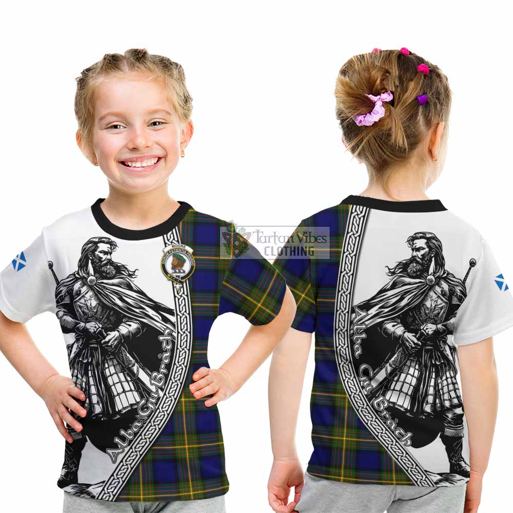 Moore Tartan Clan Crest Kid T-Shirt with Highlander Warrior Celtic Style - Tartan Vibes Clothing