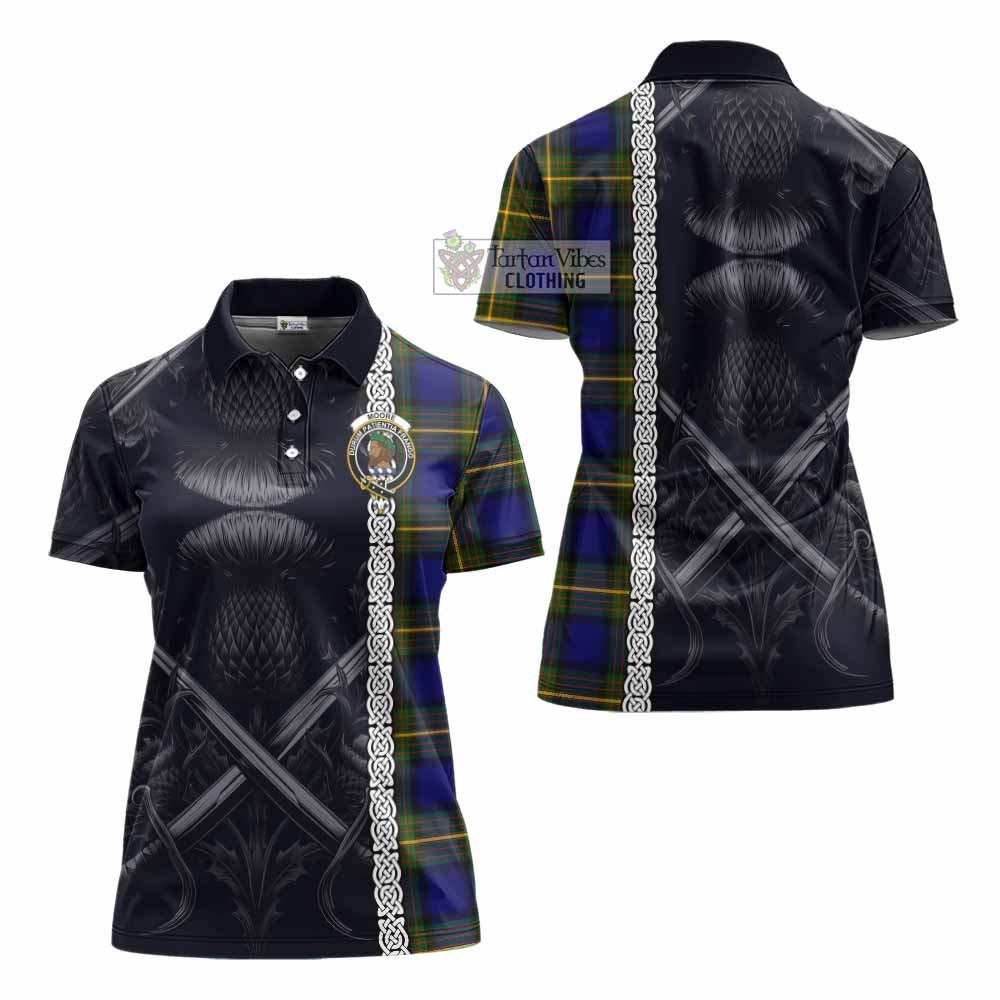 Moore Tartan Women's Polo Shirt with Family Crest Cross Sword Thistle Celtic Vibes - Tartan Vibes Clothing