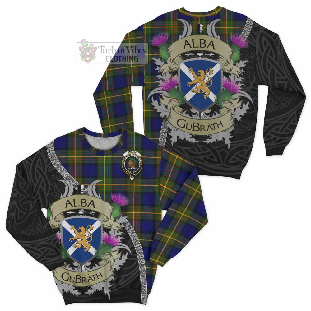 Moore Tartan Family Crest Sweatshirt Lion Rampant Royal Thistle Shield Celtic Inspired - Tartan Vibes Clothing
