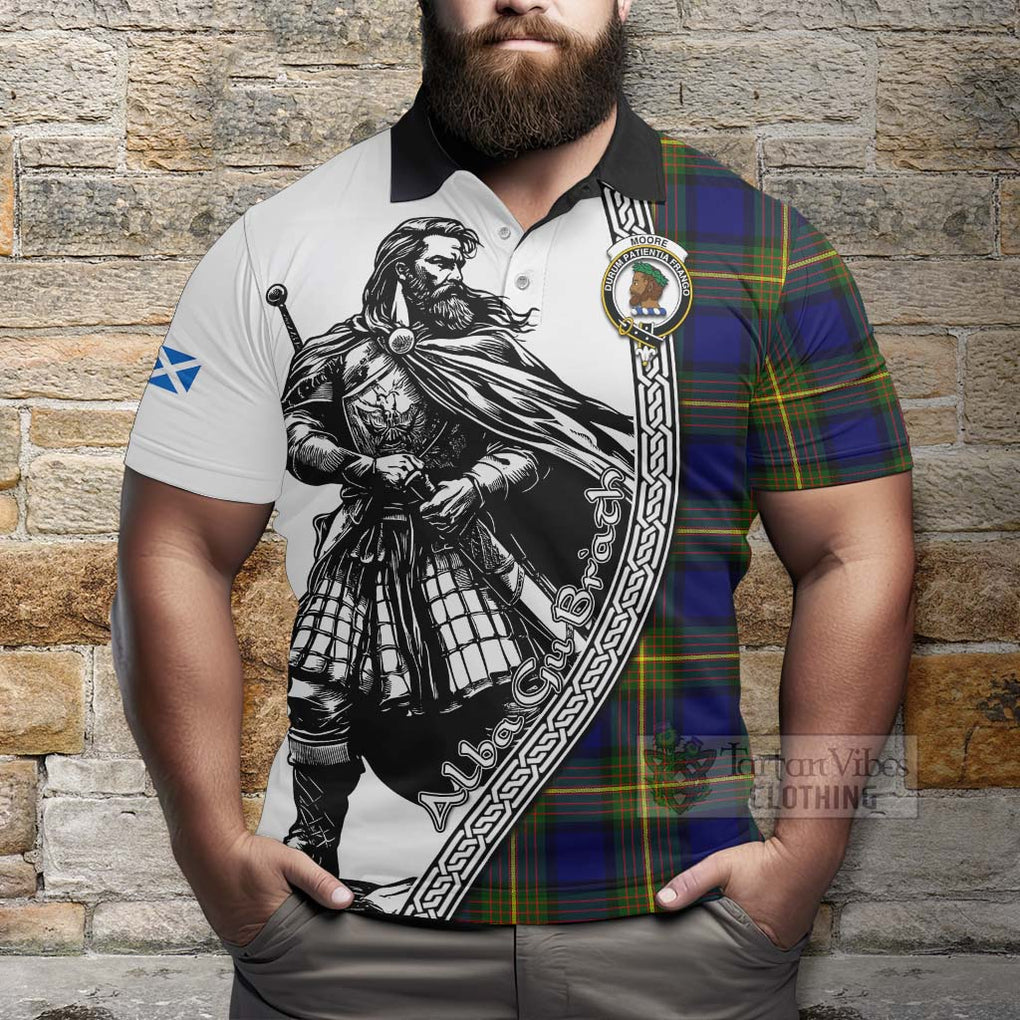 Moore Tartan Clan Crest Polo Shirt with Highlander Warrior Celtic Style - Tartan Vibes Clothing