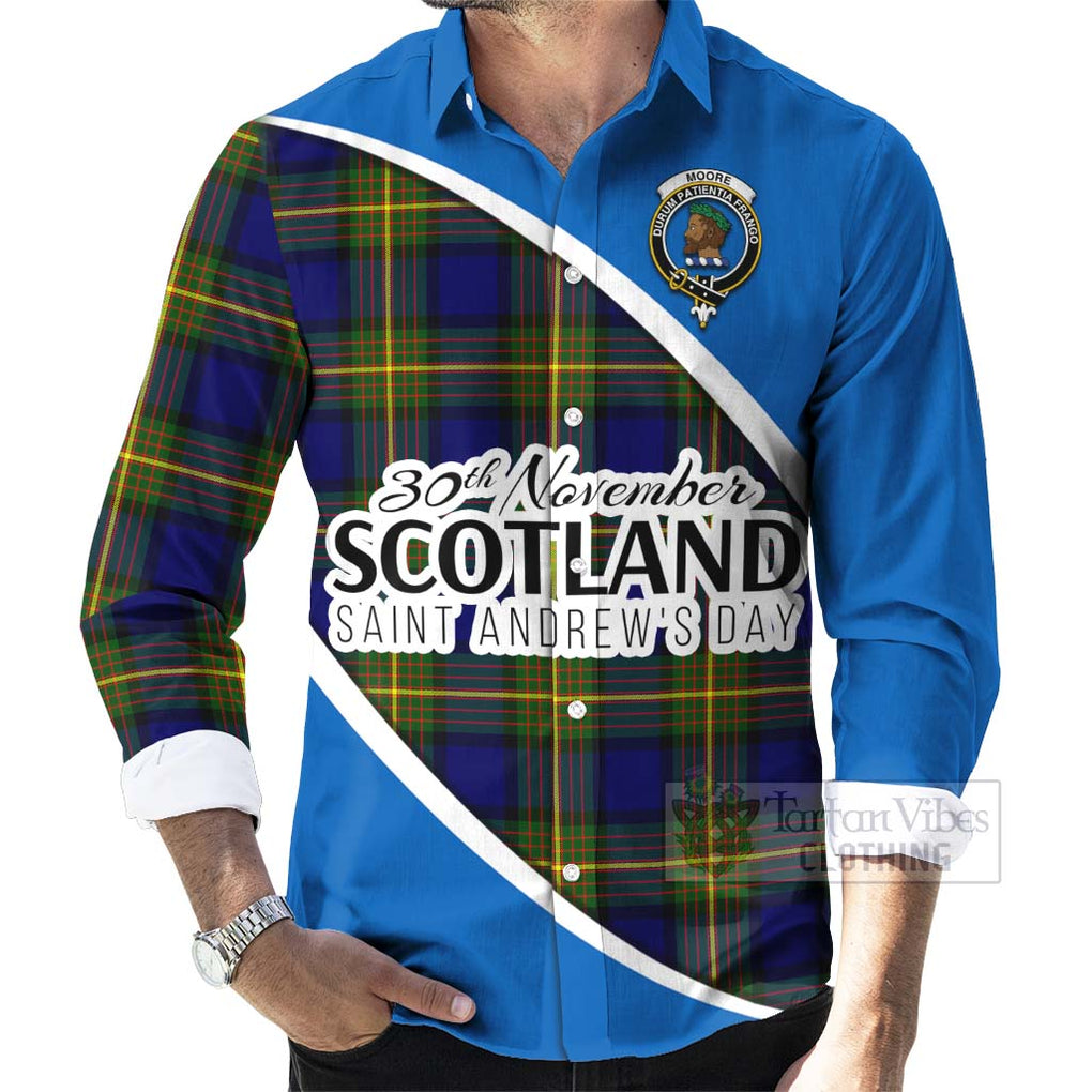 Moore Family Crest Tartan Long Sleeve Button Shirt Celebrate Saint Andrew's Day in Style - Tartan Vibes Clothing