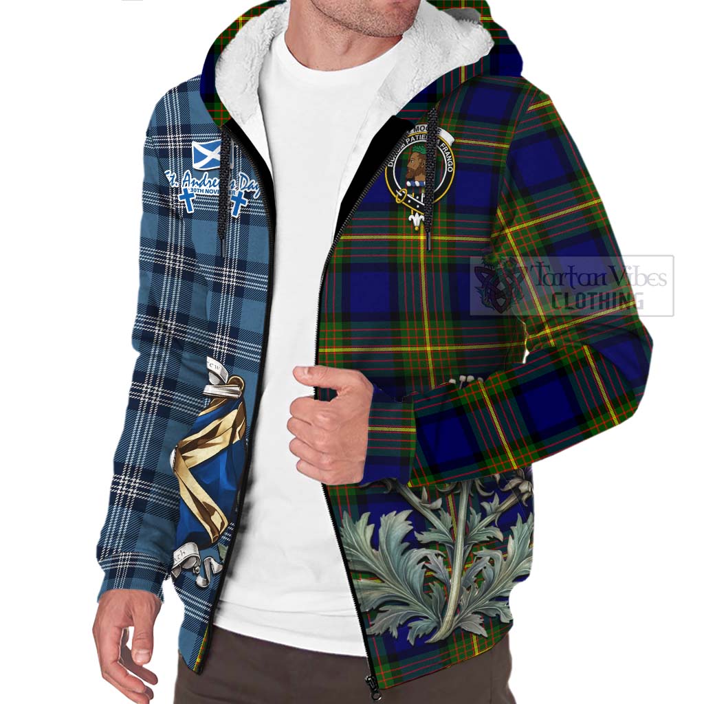 Moore Tartan Sherpa Hoodie Happy St. Andrew's Day Half Tartan Style Unisex - Tartan Vibes Clothing