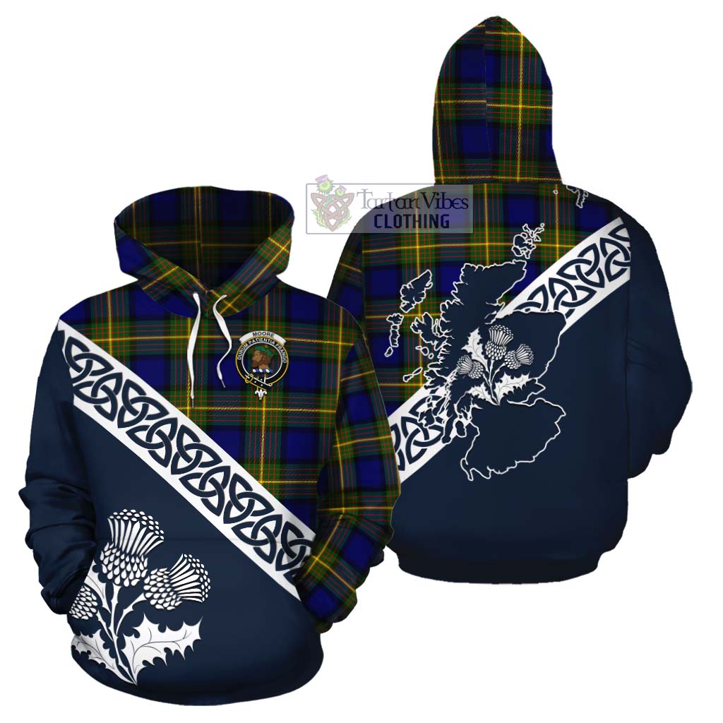 Moore Tartan Cotton Hoodie Featuring Thistle and Scotland Map Zip Hoodie - Tartan Vibes Clothing