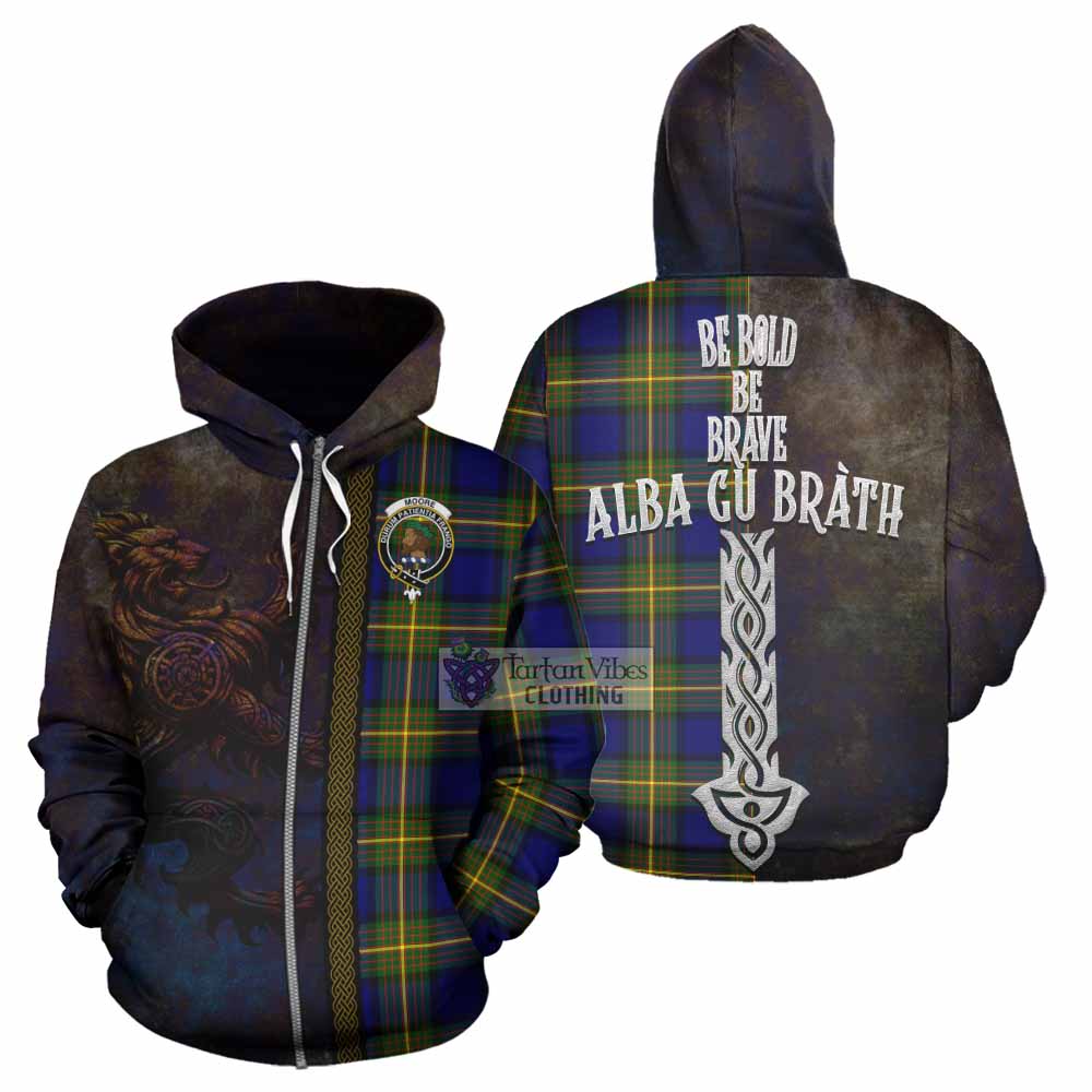 Moore Tartan Family Crest Hoodie Alba Gu Brath Be Brave Lion Ancient Style Zip Hoodie - Tartan Vibes Clothing