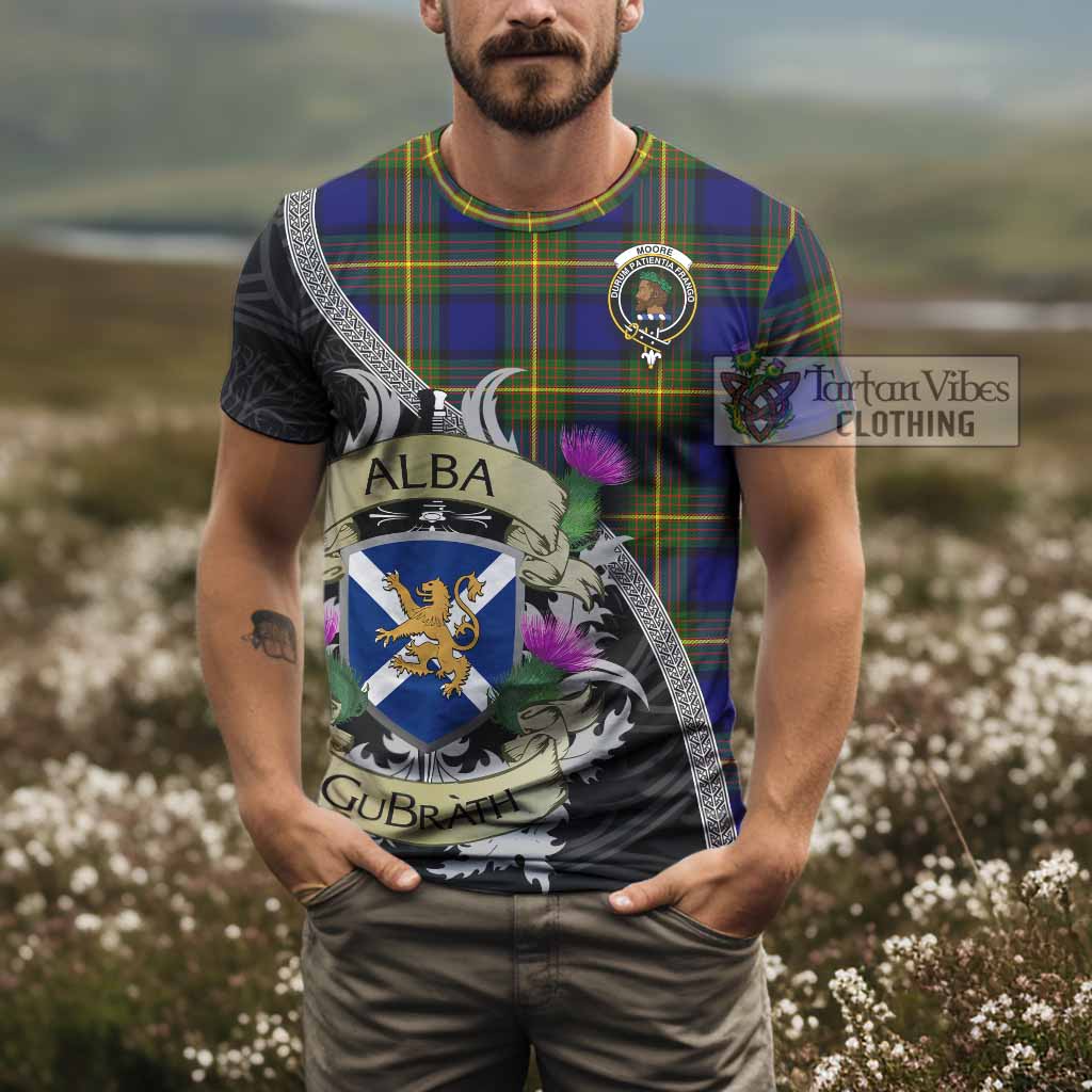 Moore Tartan Family Crest T-Shirt Lion Rampant Royal Thistle Shield Celtic Inspired - Tartan Vibes Clothing