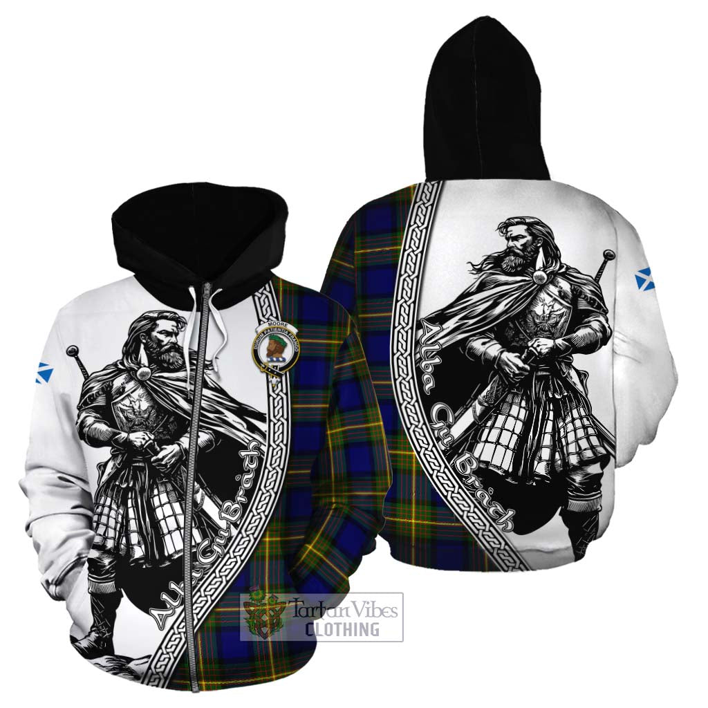 Moore Tartan Clan Crest Cotton Hoodie with Highlander Warrior Celtic Style - Tartan Vibes Clothing