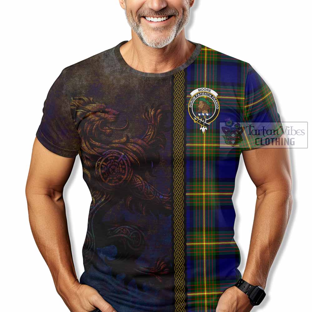Moore Tartan Family Crest T-Shirt Alba Gu Brath Be Brave Lion Ancient Style - Tartan Vibes Clothing