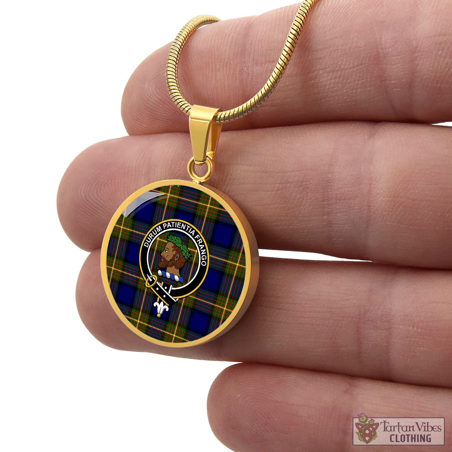Moore Tartan Circle Necklace with Family Crest - Tartan Vibes Clothing