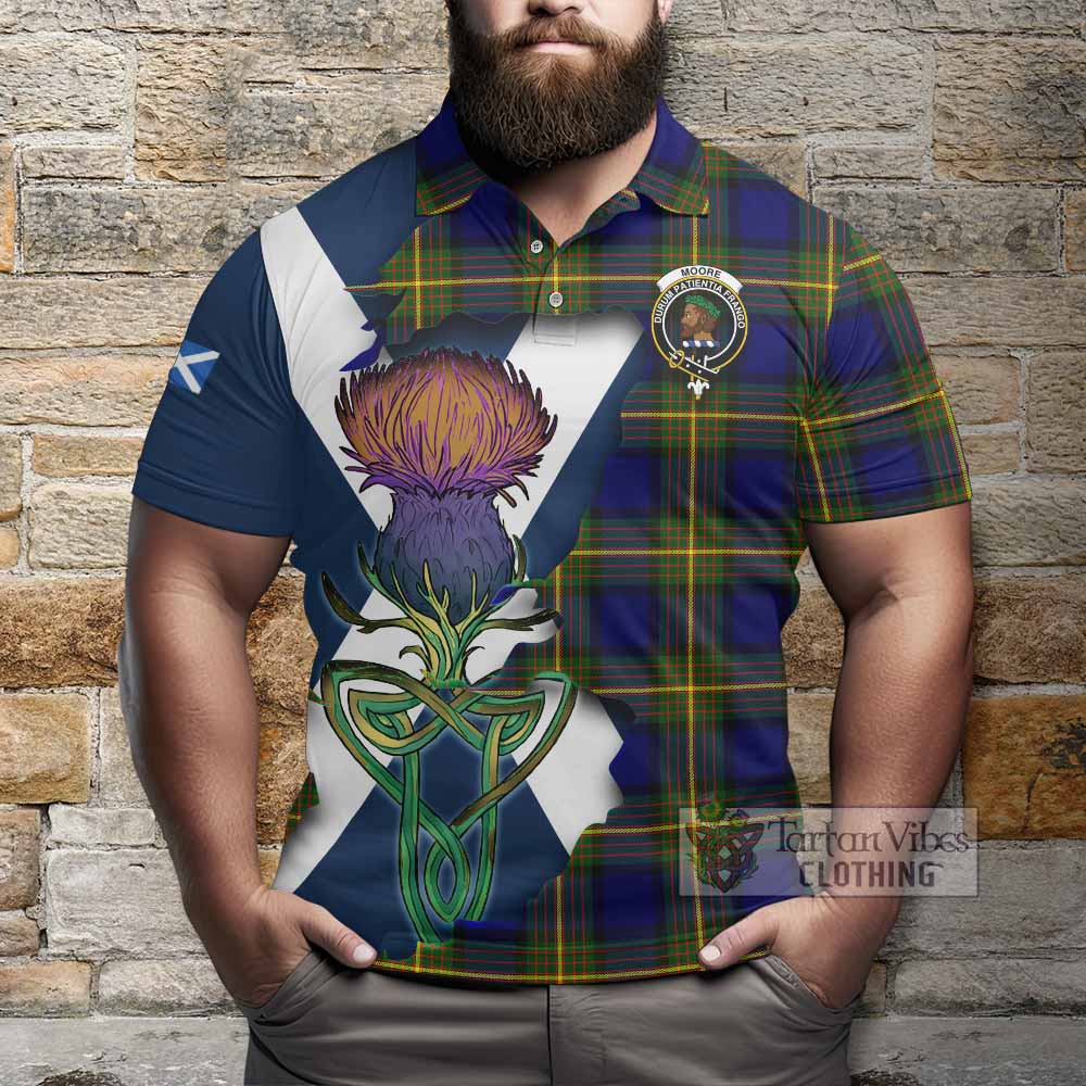 Moore Tartan Family Crest Polo Shirt Scottish Thistle Celtic Inspired - Tartan Vibes Clothing