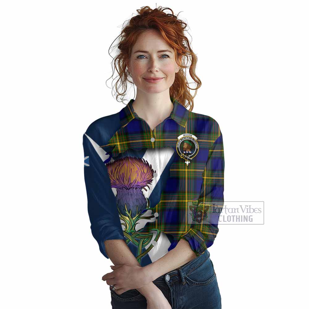 Moore Tartan Family Crest Women's Casual Shirt Scottish Thistle Celtic Inspired - Tartan Vibes Clothing