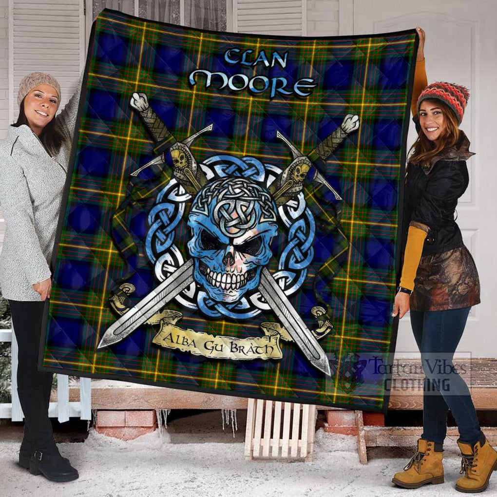 Moore Tartan Quilt with Celtic Skull Alba Gu Brath Style - Tartan Vibes Clothing