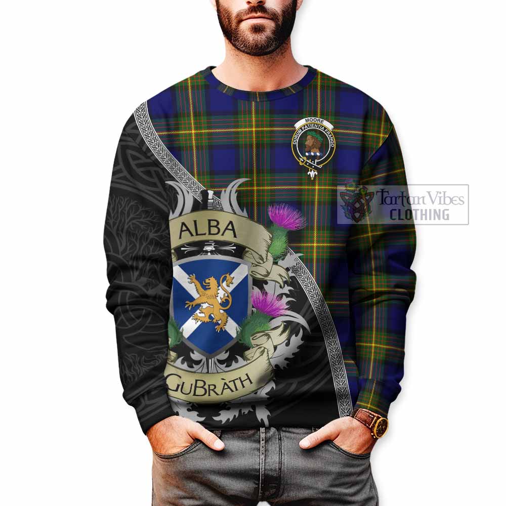 Moore Tartan Family Crest Sweatshirt Lion Rampant Royal Thistle Shield Celtic Inspired - Tartan Vibes Clothing