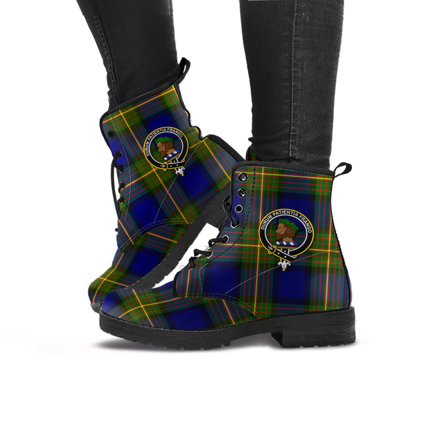 Moore Tartan Leather Boots with Family Crest - Tartan Vibes Clothing