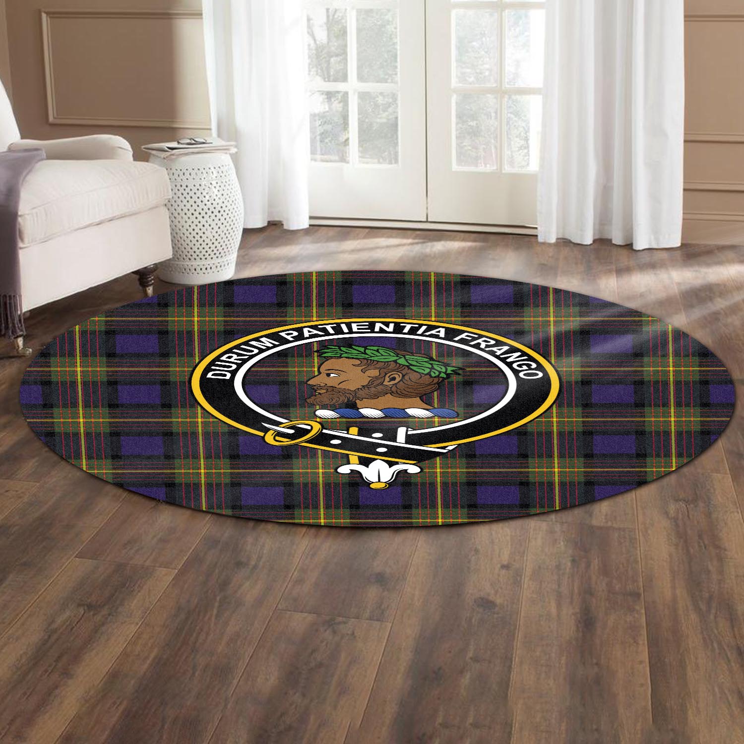moore-tartan-round-rug-with-family-crest