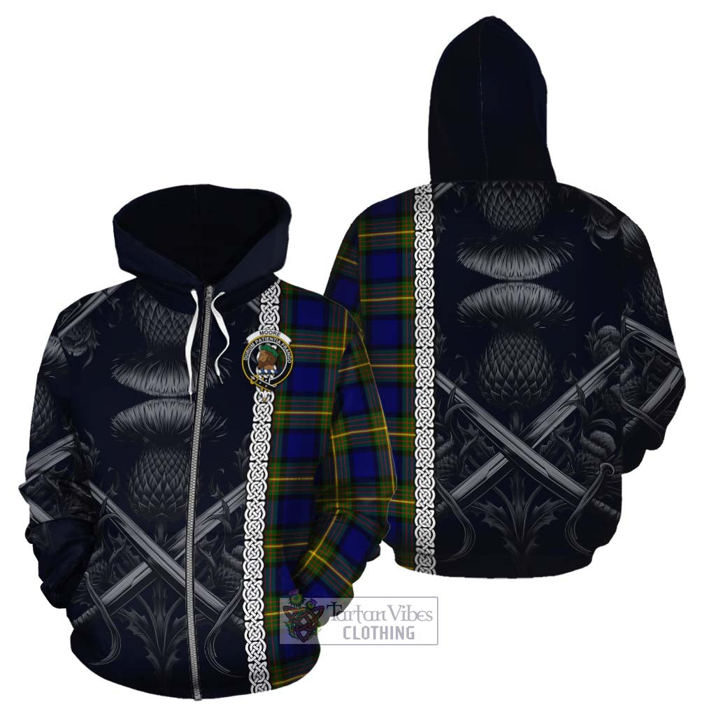 Moore Tartan Cotton Hoodie with Family Crest Cross Sword Thistle Celtic Vibes Zip Hoodie - Tartan Vibes Clothing