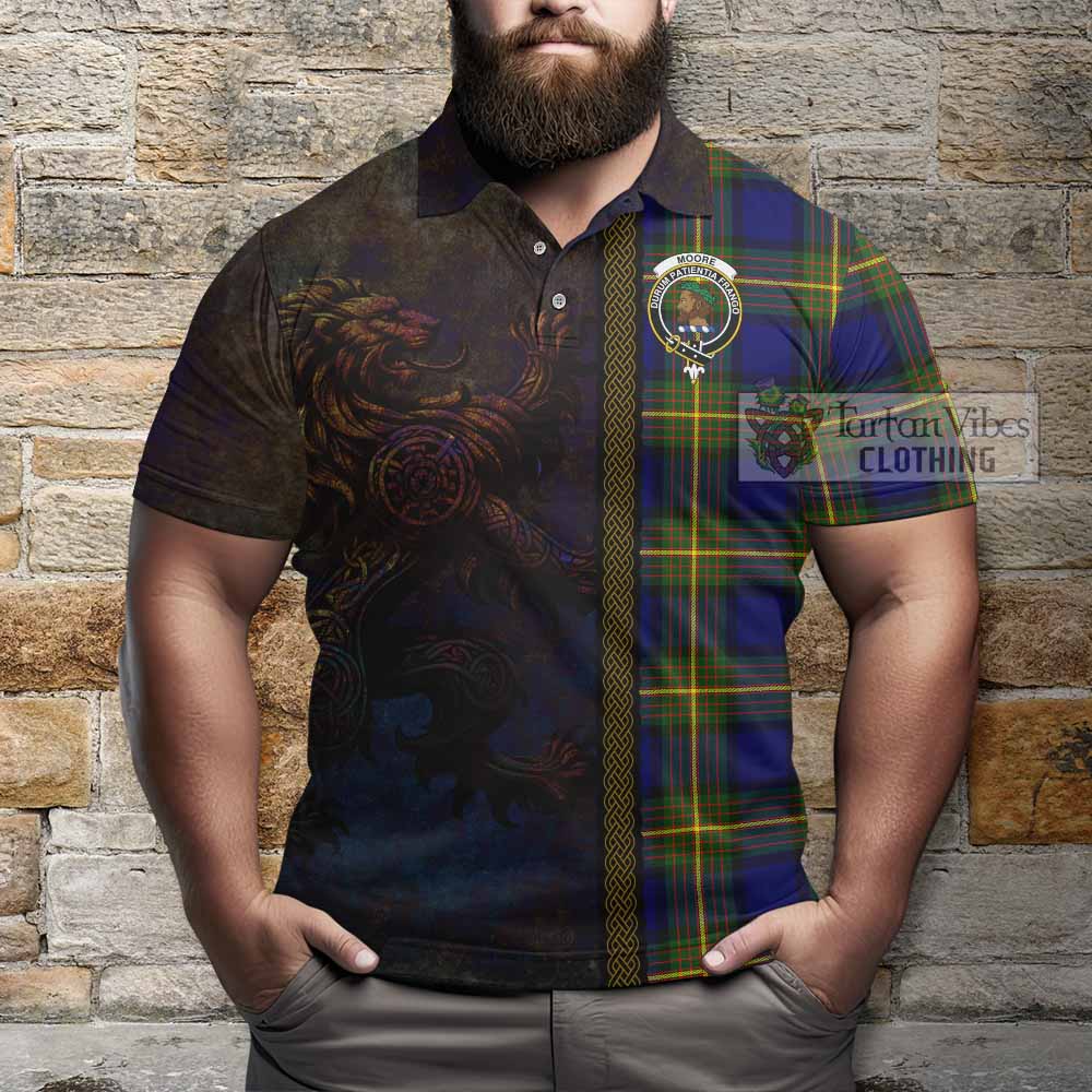 Moore Tartan Family Crest Polo Shirt Alba Gu Brath Be Brave Lion Ancient Style - Tartan Vibes Clothing