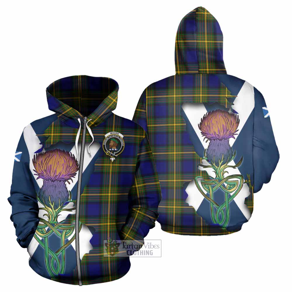 Moore Tartan Family Crest Hoodie Scottish Thistle Celtic Inspired Zip Hoodie - Tartan Vibes Clothing
