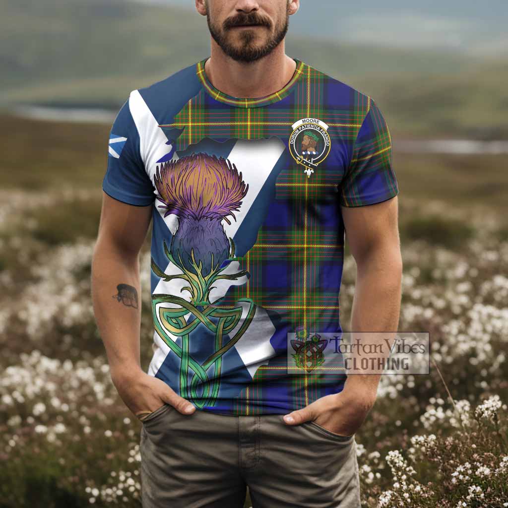 Moore Tartan Family Crest T-Shirt Scottish Thistle Celtic Inspired - Tartan Vibes Clothing