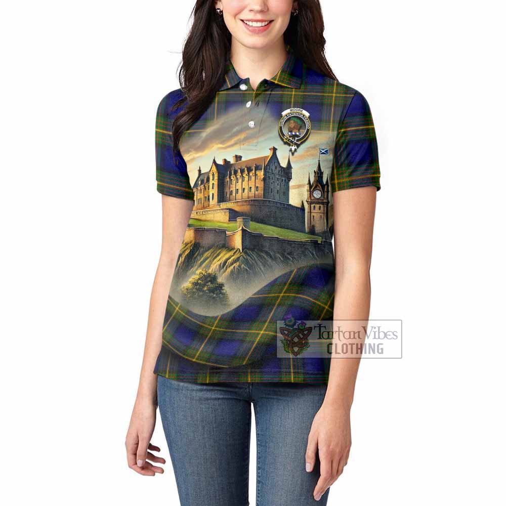 Moore Tartan Family Crest Women's Polo Shirt with Scottish Ancient Castle Style - Tartan Vibes Clothing