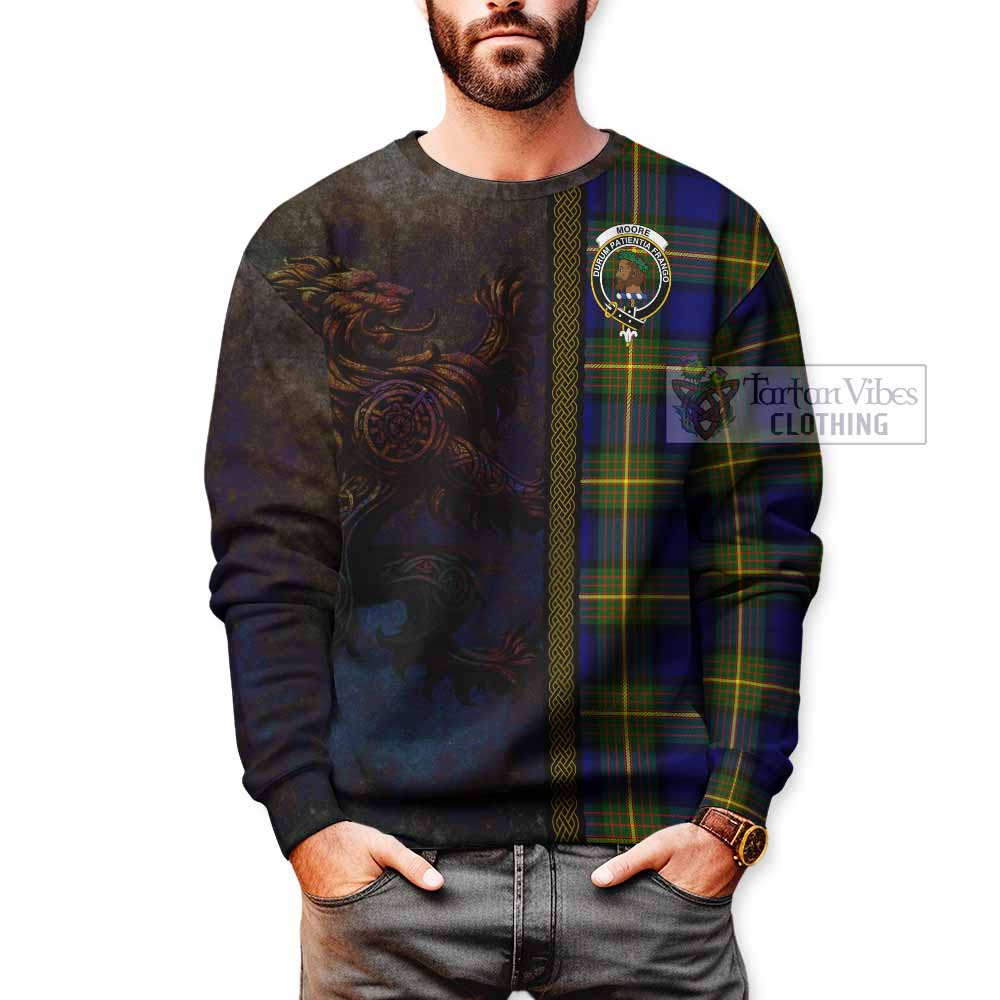 Moore Tartan Family Crest Sweatshirt Alba Gu Brath Be Brave Lion Ancient Style - Tartan Vibes Clothing