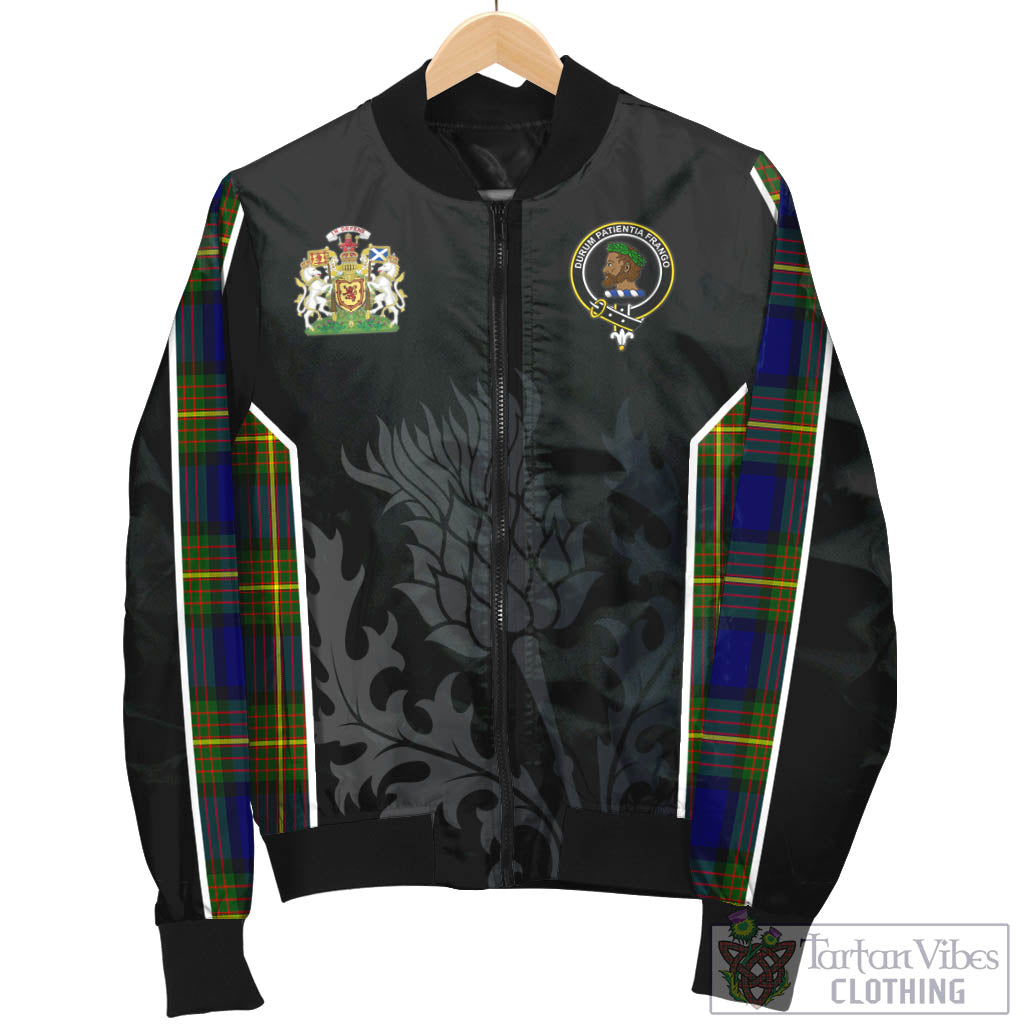Tartan Vibes Clothing Moore Tartan Bomber Jacket with Family Crest and Scottish Thistle Vibes Sport Style