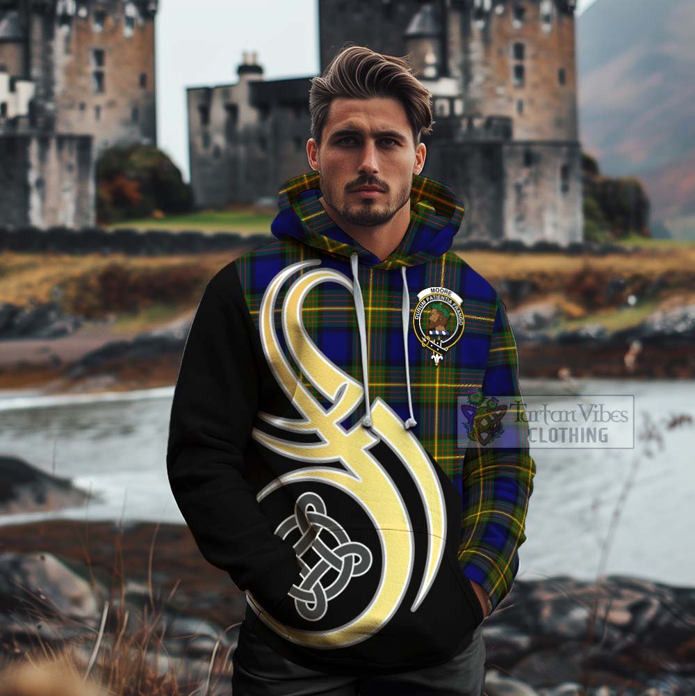Moore Tartan Cotton Hoodie with Family Crest and Celtic Symbol Style - Tartan Vibes Clothing