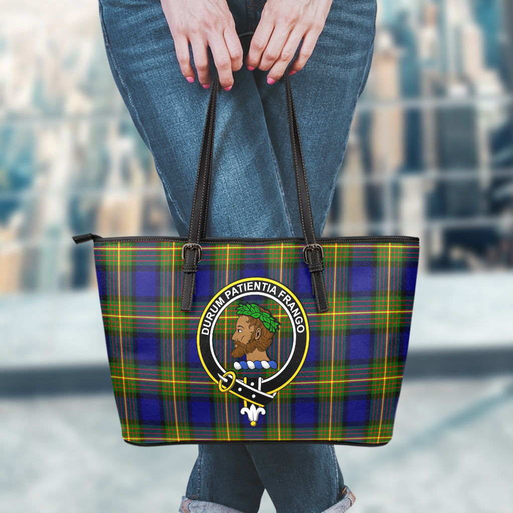 Moore Tartan Leather Tote Bag with Family Crest - Tartan Vibes Clothing