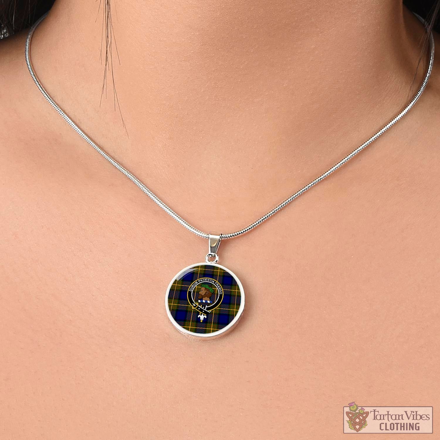 Moore Tartan Circle Necklace with Family Crest - Tartan Vibes Clothing