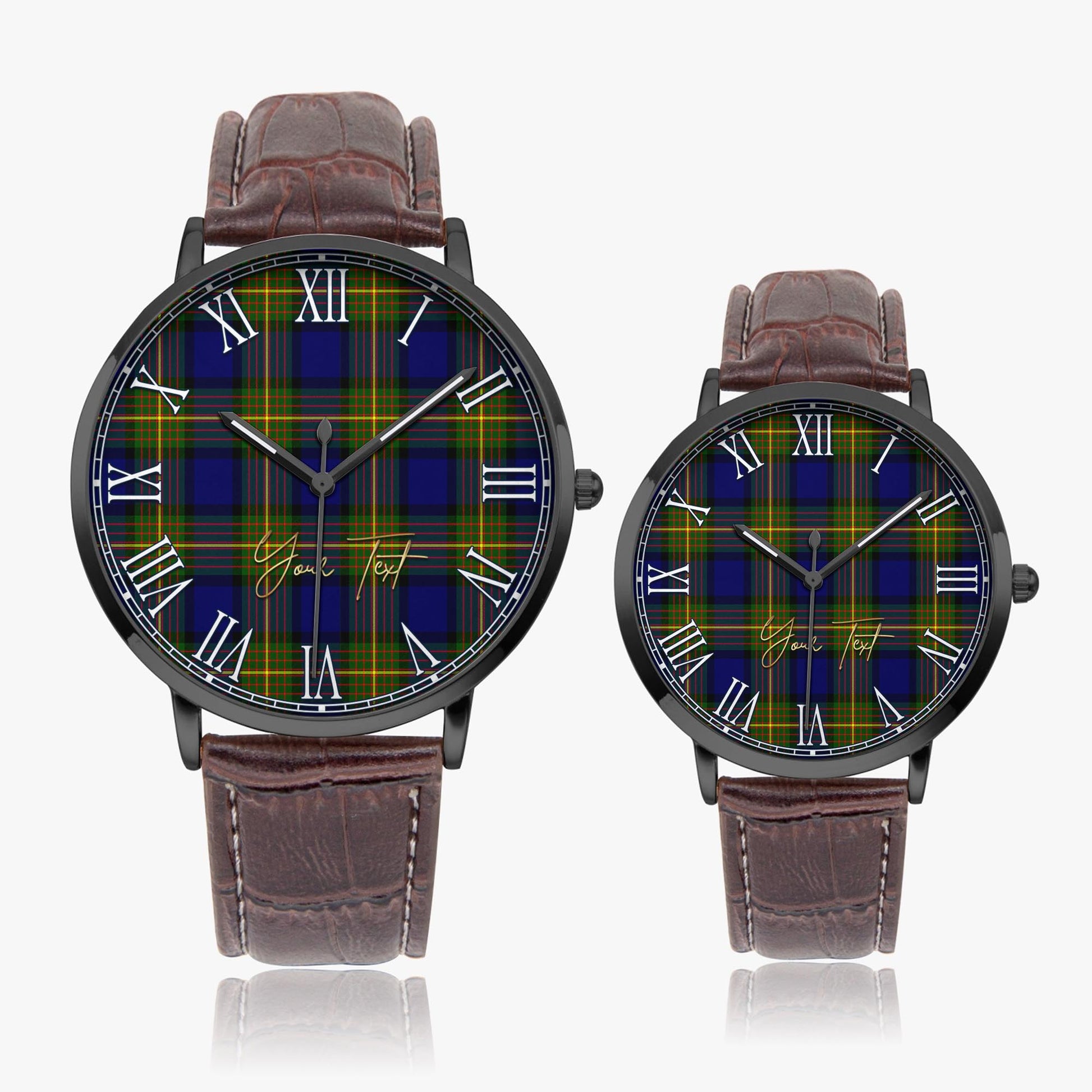 Moore Tartan Personalized Your Text Leather Trap Quartz Watch - Tartan Vibes Clothing