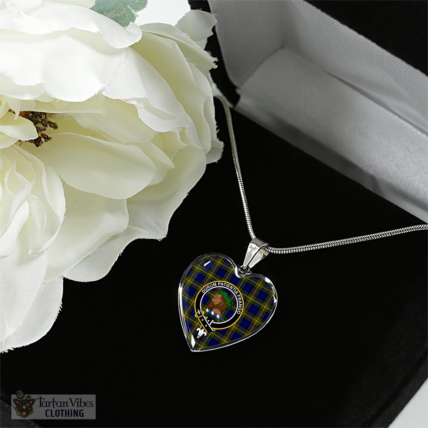 Moore Tartan Heart Necklace with Family Crest - Tartan Vibes Clothing